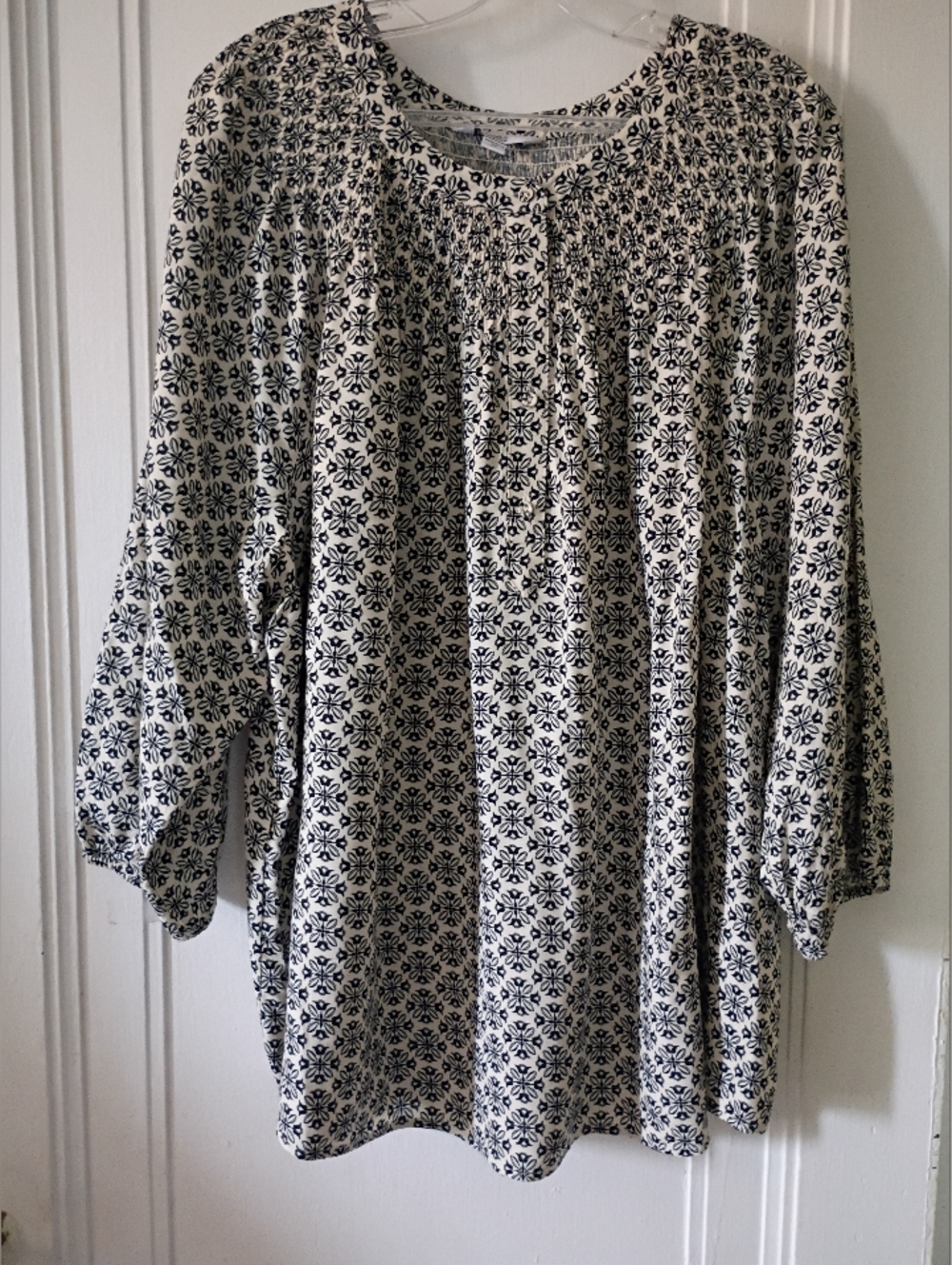 croft & barrow Cream and Black Floral Peasant Blouse